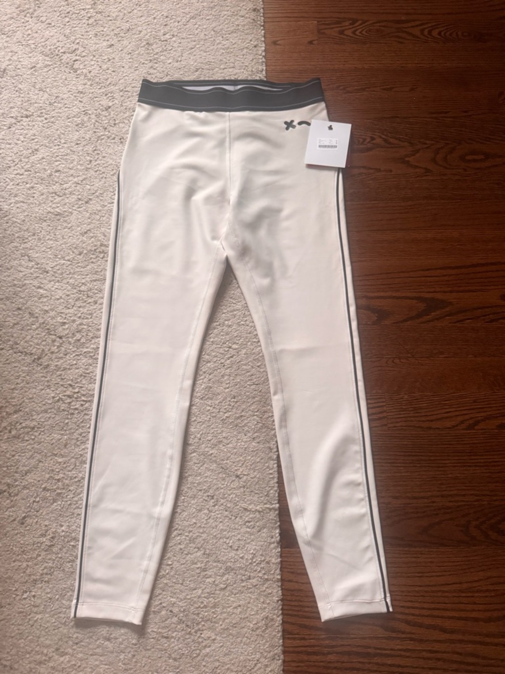 White Women's Leggings with Gray Waistband